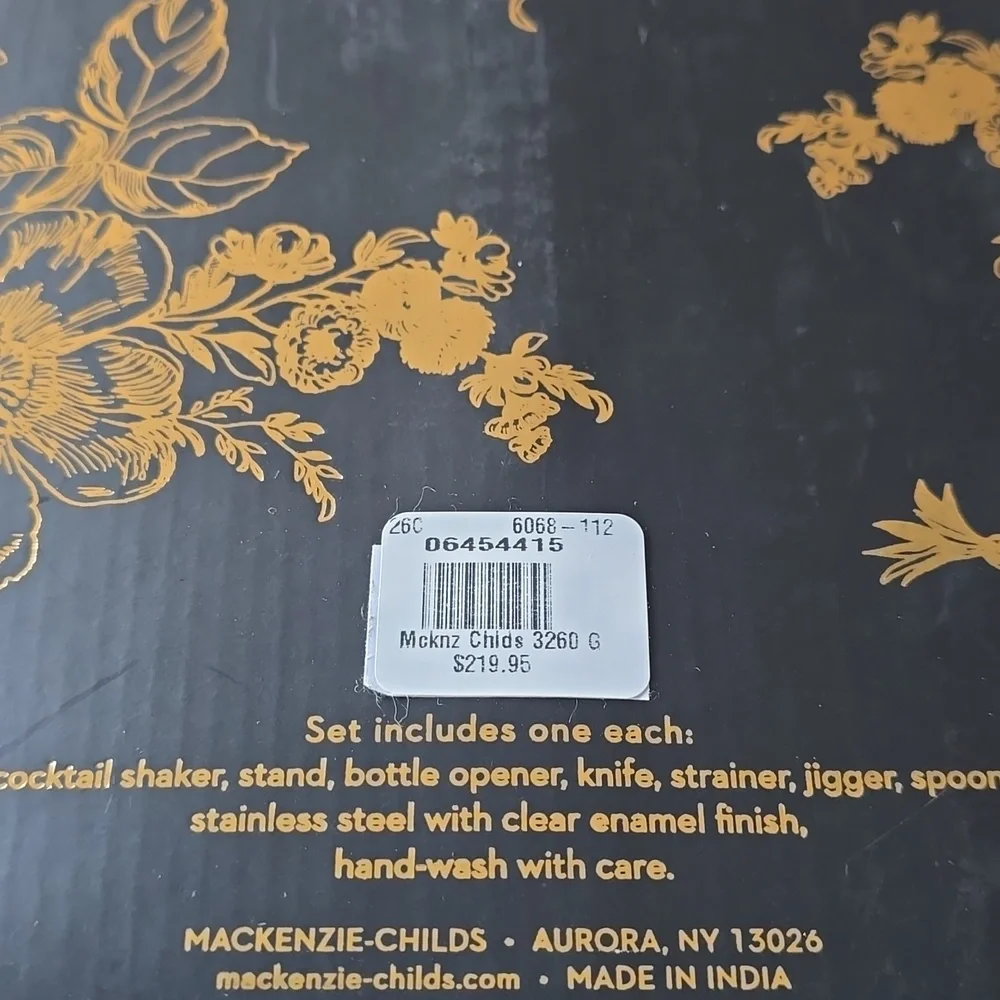 MacKenzie-Childs 3260 Gold Edition Bar Tools & Shaker Set